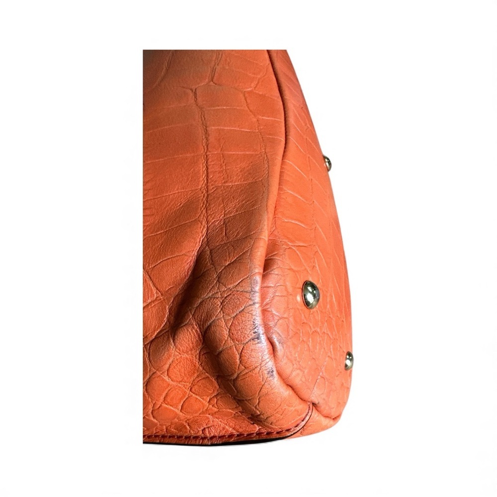 MCM Mode Travia Croc Embossed Leather Satchel Coral Orange Crossbody - Picture 14 of 17